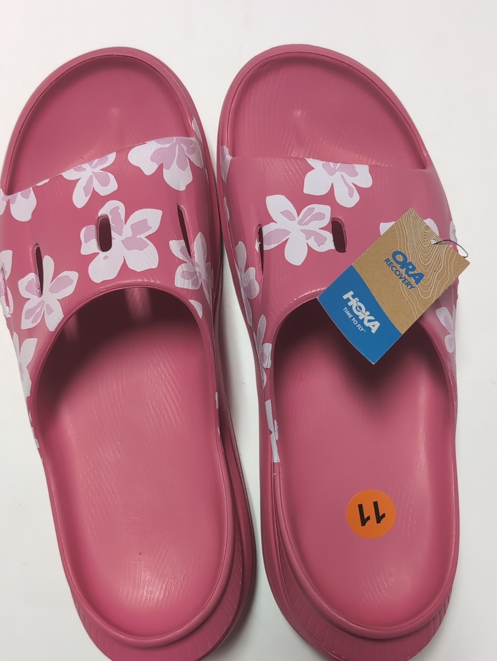 Hoka Time To Fly Ora Recovery Pink Floral Slide Sandals - Men's